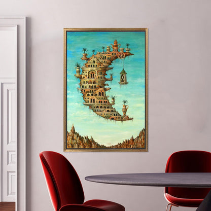 Fantasy Moon Building Surreal Crescent Canvas Print