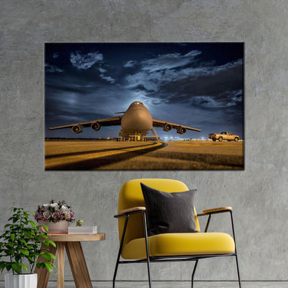 Military Cargo Plane Night Airport Canvas Print