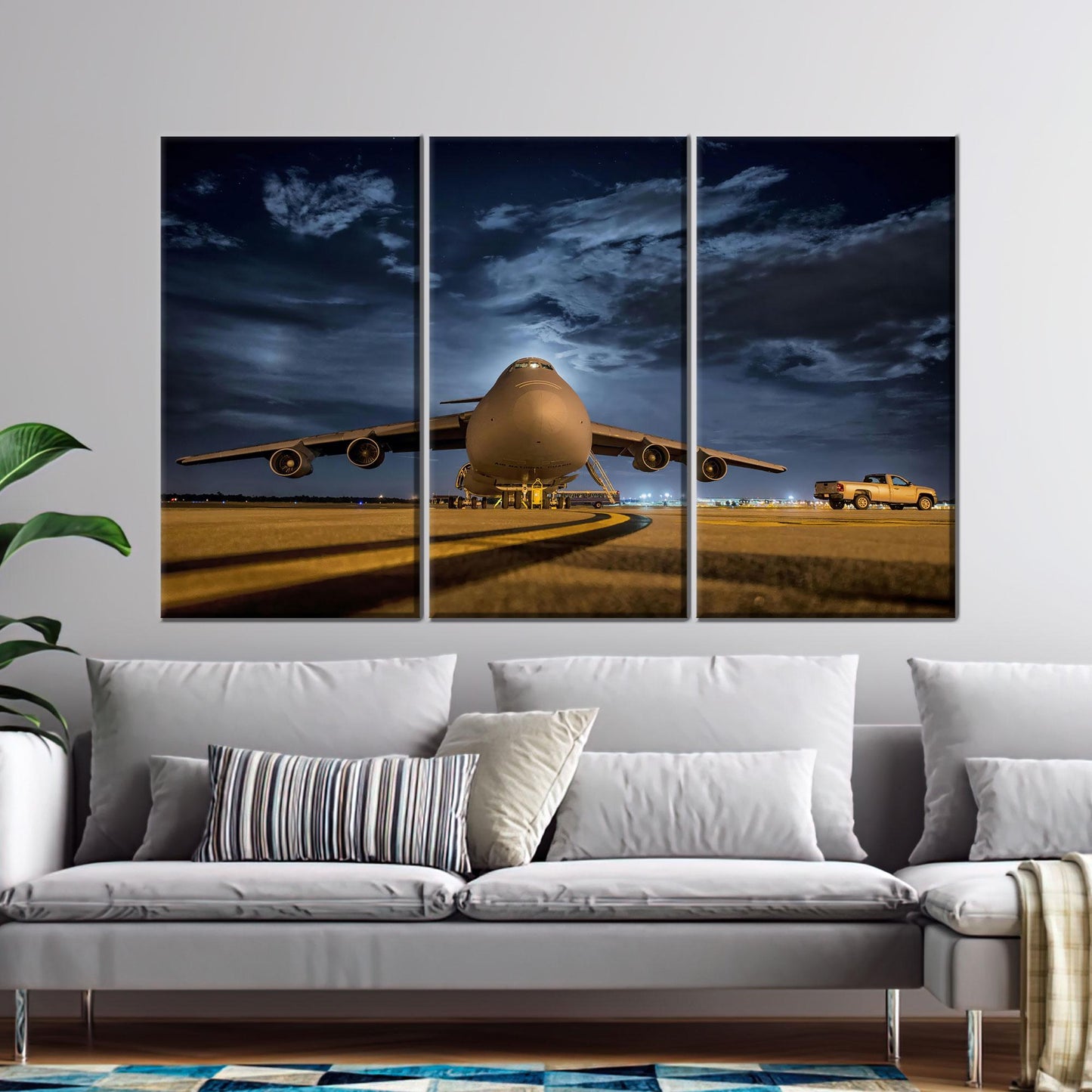 Military Cargo Plane Night Airport Canvas Print