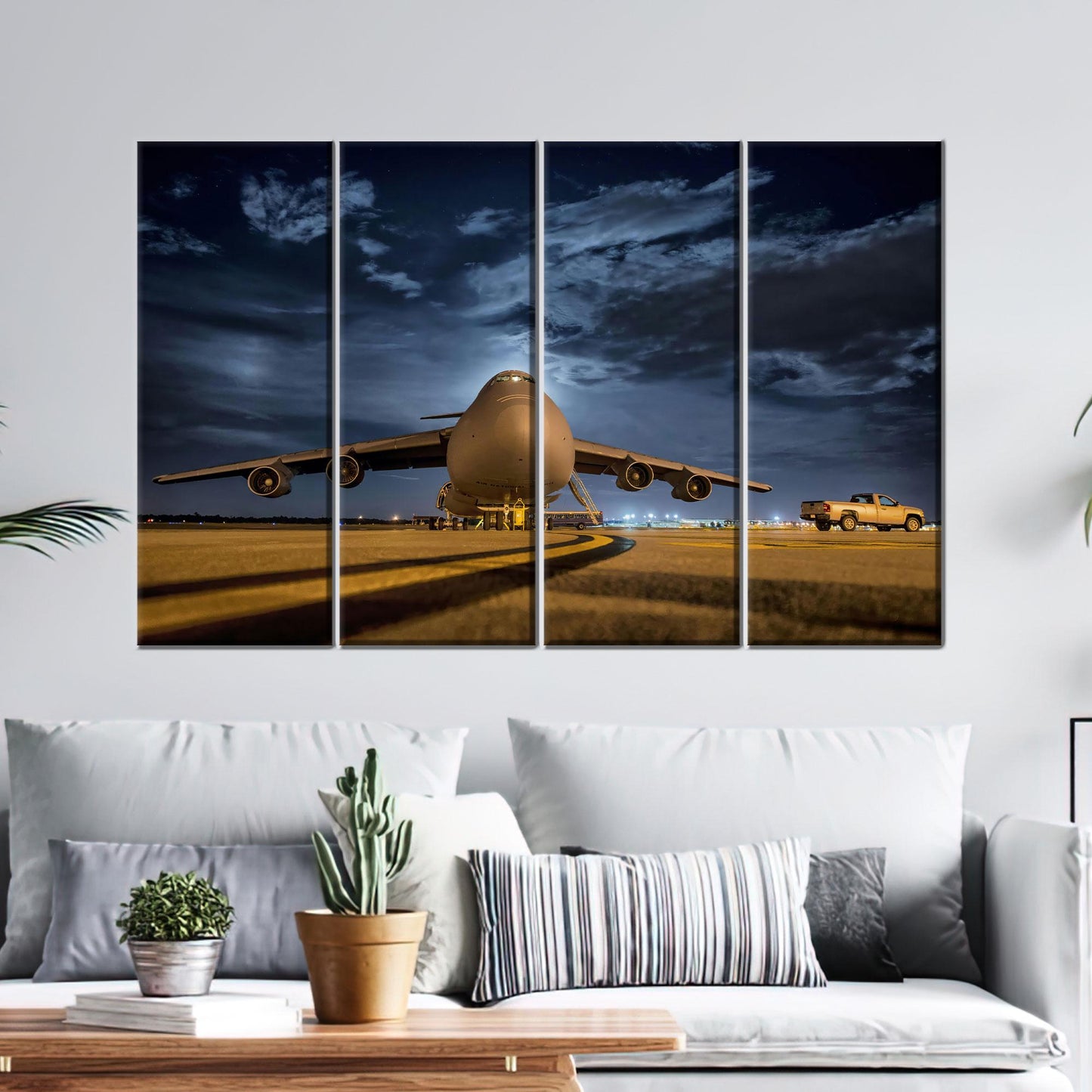 Military Cargo Plane Night Airport Canvas Print