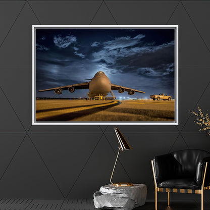 Military Cargo Plane Night Airport Canvas Print
