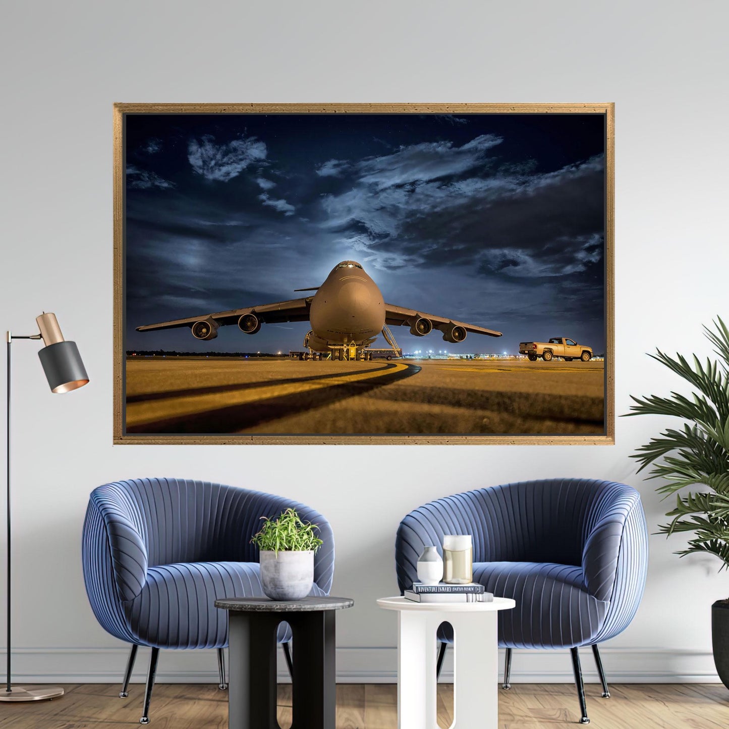 Military Cargo Plane Night Airport Canvas Print