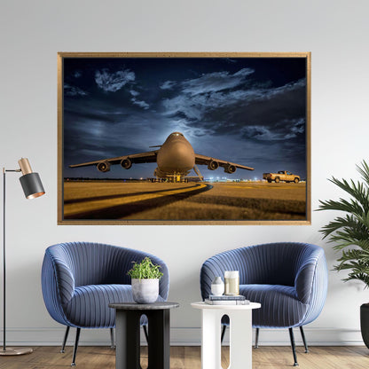Military Cargo Plane Night Airport Canvas Print