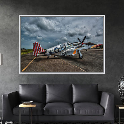 Vintage Fighter Plane Canvas Wall Art, Stormy Sky WWII Aircraft Poster, Retro Aviation Print for
