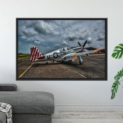 Vintage Fighter Plane Canvas Wall Art, Stormy Sky WWII Aircraft Poster, Retro Aviation Print for