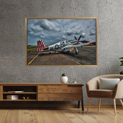 Vintage Fighter Plane Canvas Wall Art, Stormy Sky WWII Aircraft Poster, Retro Aviation Print for