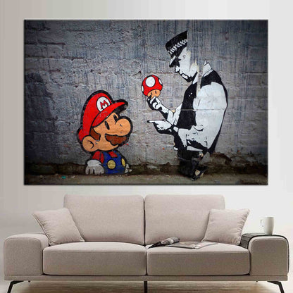 Banksy Mario Graffiti Street Canvas Print