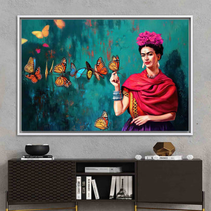Frida Kahlo Butterflies Colorful Woman Canvas Print