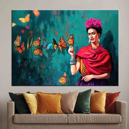 Frida Kahlo Butterflies Colorful Woman Canvas Print
