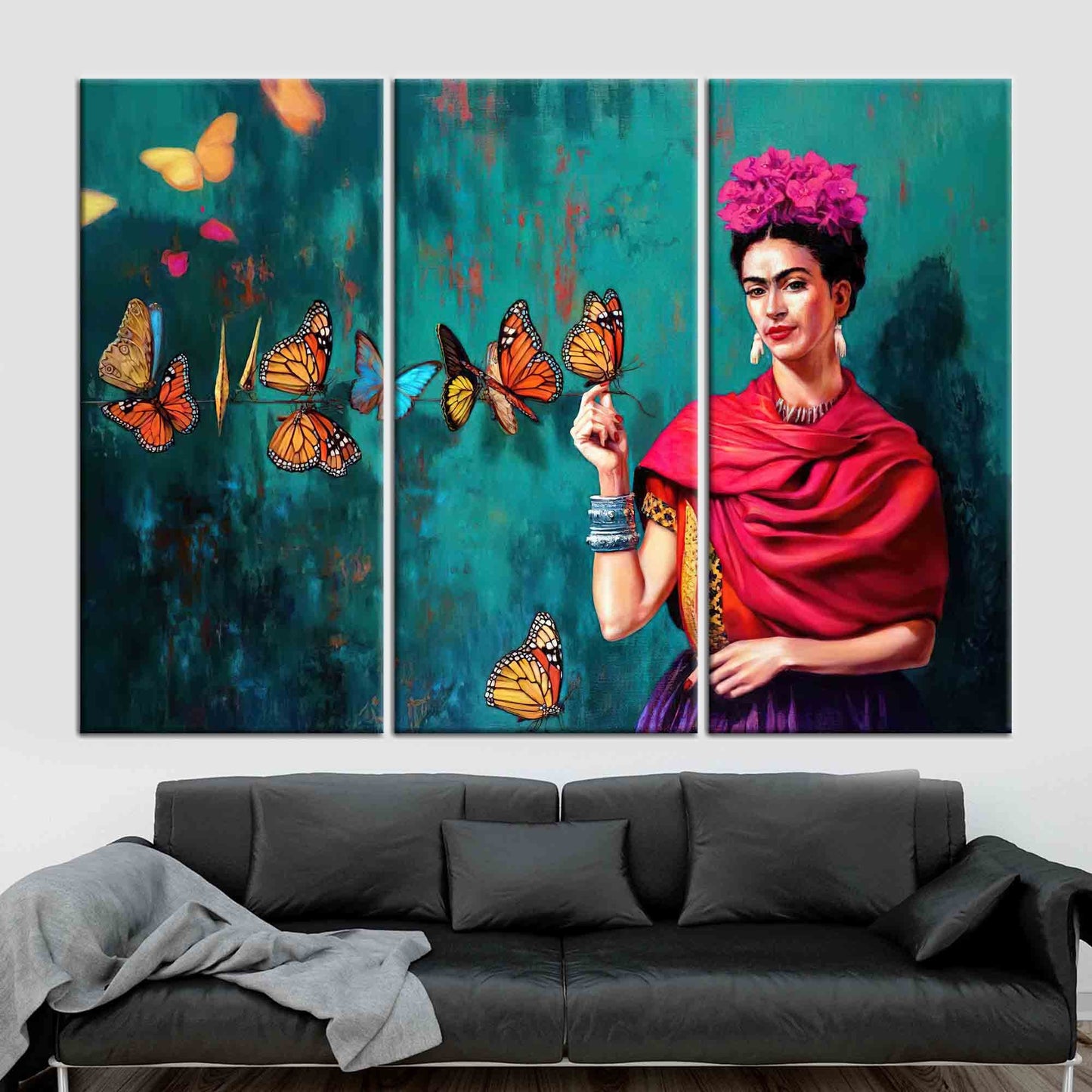 Frida Kahlo Butterflies Colorful Woman Canvas Print