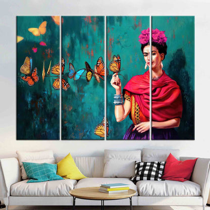 Frida Kahlo Butterflies Colorful Woman Canvas Print