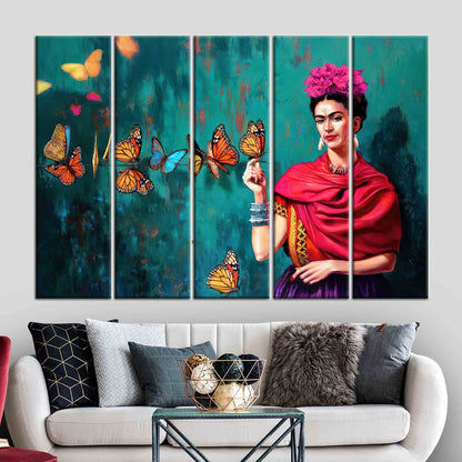 Frida Kahlo Butterflies Colorful Woman Canvas Print
