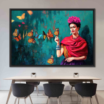 Frida Kahlo Butterflies Colorful Woman Canvas Print