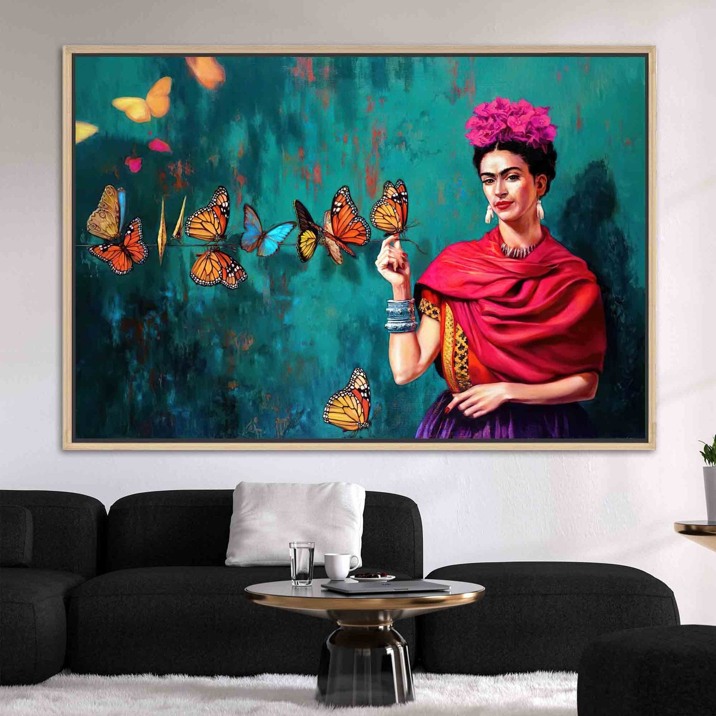 Frida Kahlo Butterflies Colorful Woman Canvas Print