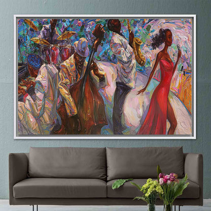 African Pianist Canvas Print: Jazz Musicians Art with Oil Painting Style