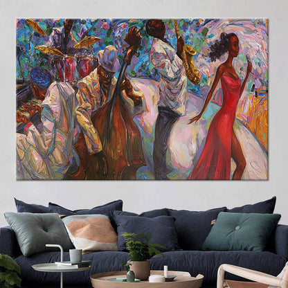 African Pianist Canvas Print: Jazz Musicians Art with Oil Painting Style