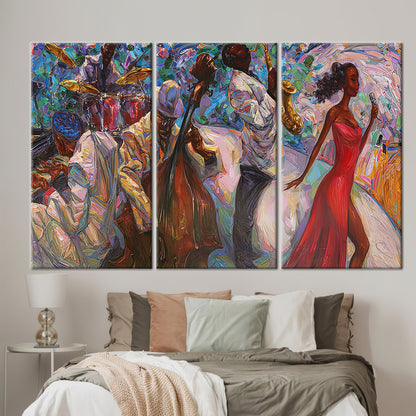 African Pianist Canvas Print: Jazz Musicians Art with Oil Painting Style