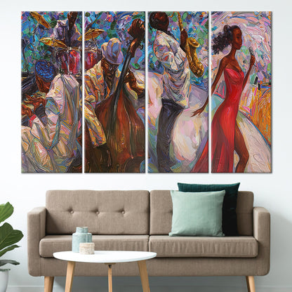 African Pianist Canvas Print: Jazz Musicians Art with Oil Painting Style