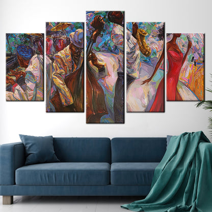 African Pianist Canvas Print: Jazz Musicians Art with Oil Painting Style