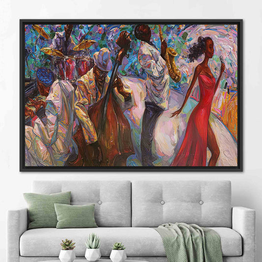 African Pianist Canvas Print: Jazz Musicians Art with Oil Painting Style