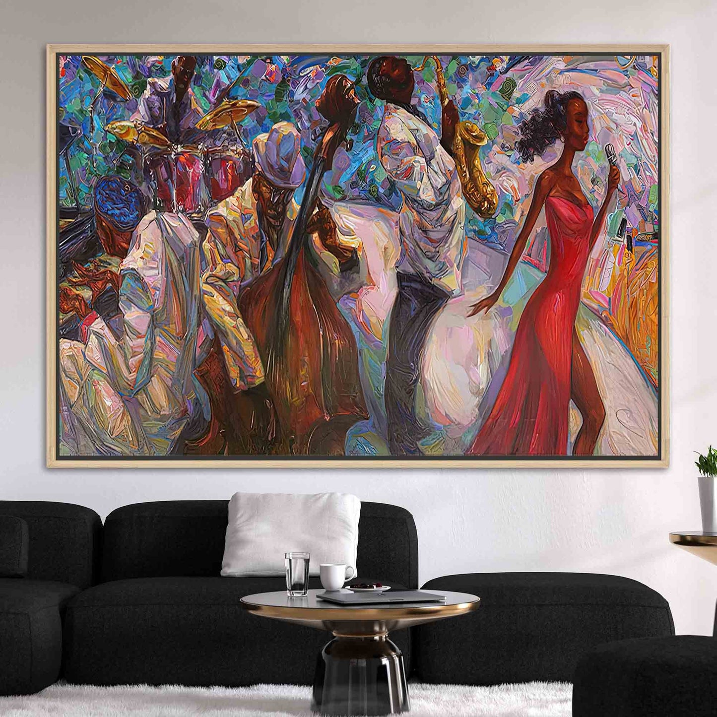 African Pianist Canvas Print: Jazz Musicians Art with Oil Painting Style