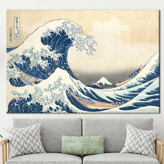 Wave Landscape Canvas Print - Abstract Sea Art with Japanese Ukiyo-e Ocean Wall Art