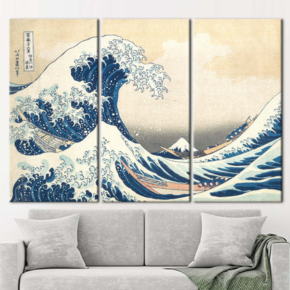 Wave Landscape Canvas Print - Abstract Sea Art with Japanese Ukiyo-e Ocean Wall Art