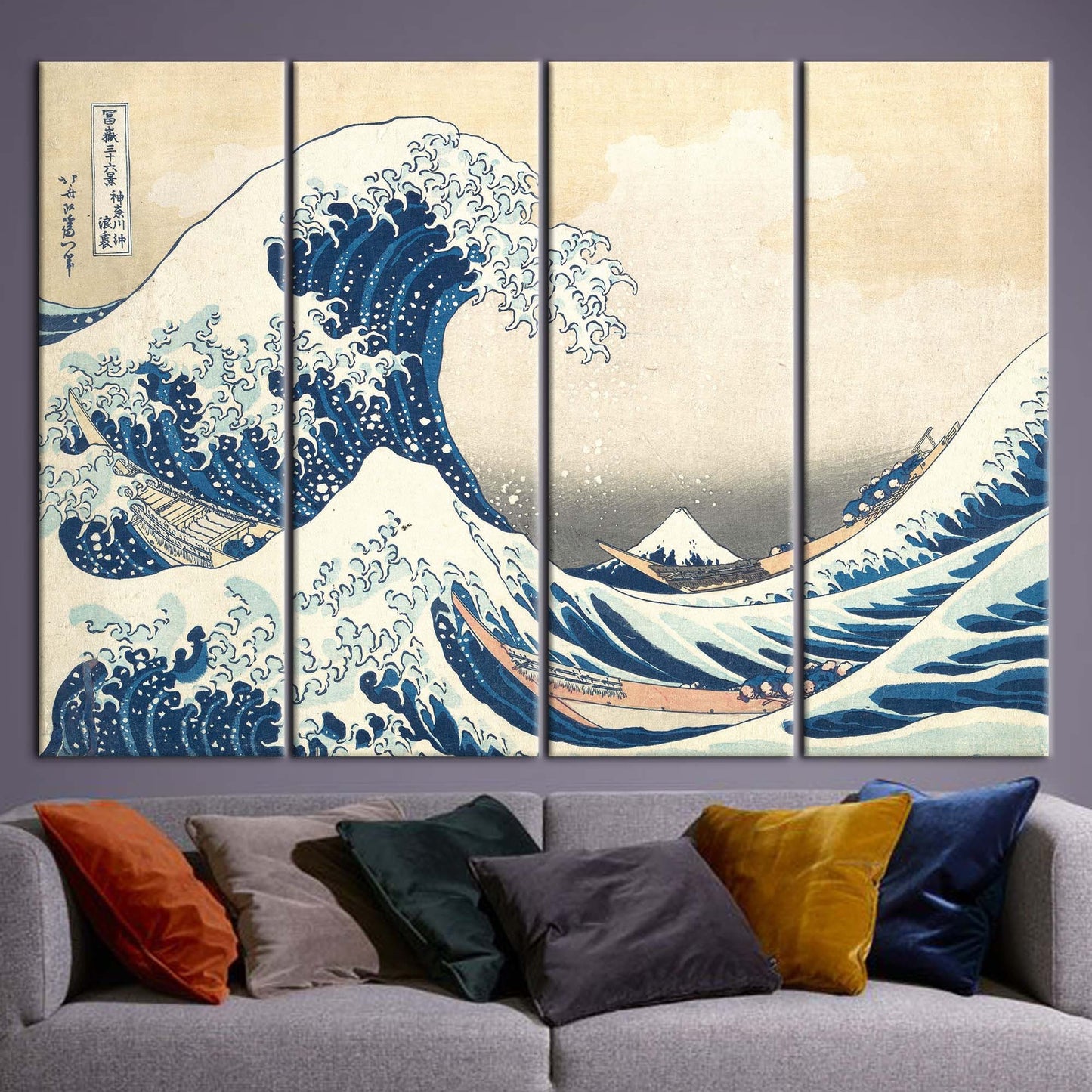 Wave Landscape Canvas Print - Abstract Sea Art with Japanese Ukiyo-e Ocean Wall Art