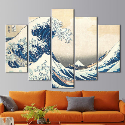 Wave Landscape Canvas Print - Abstract Sea Art with Japanese Ukiyo-e Ocean Wall Art