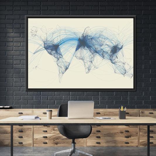 Aviation Map Canvas Decor: Air Traffic Flight Canvas Art with Flight Routes World Map Poster