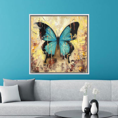 Blue Butterfly Abstract Lovers Yellow Canvas Print