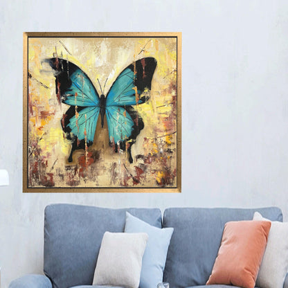 Blue Butterfly Abstract Lovers Yellow Canvas Print
