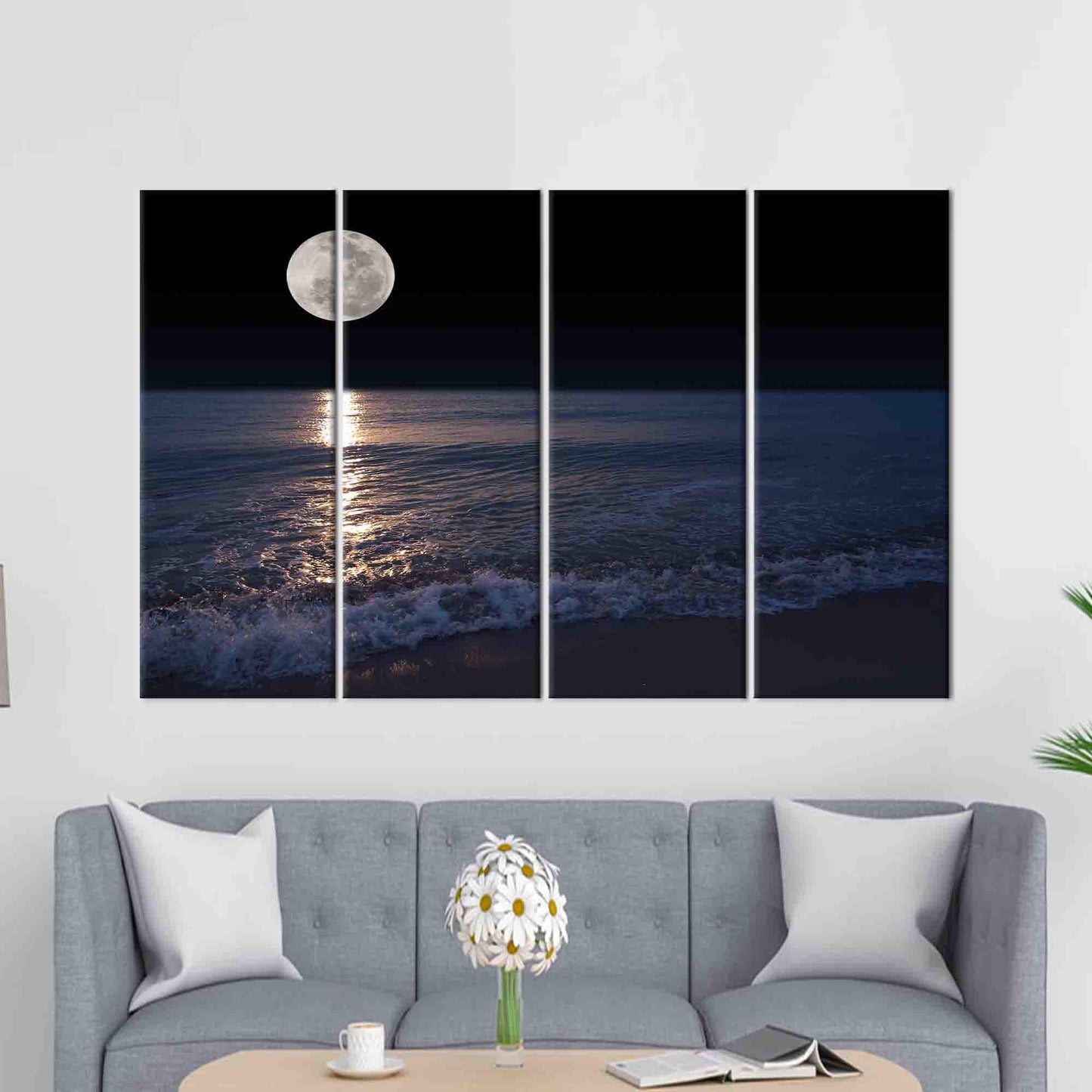 Sea and Moon Landscape Hangings Canvas Print