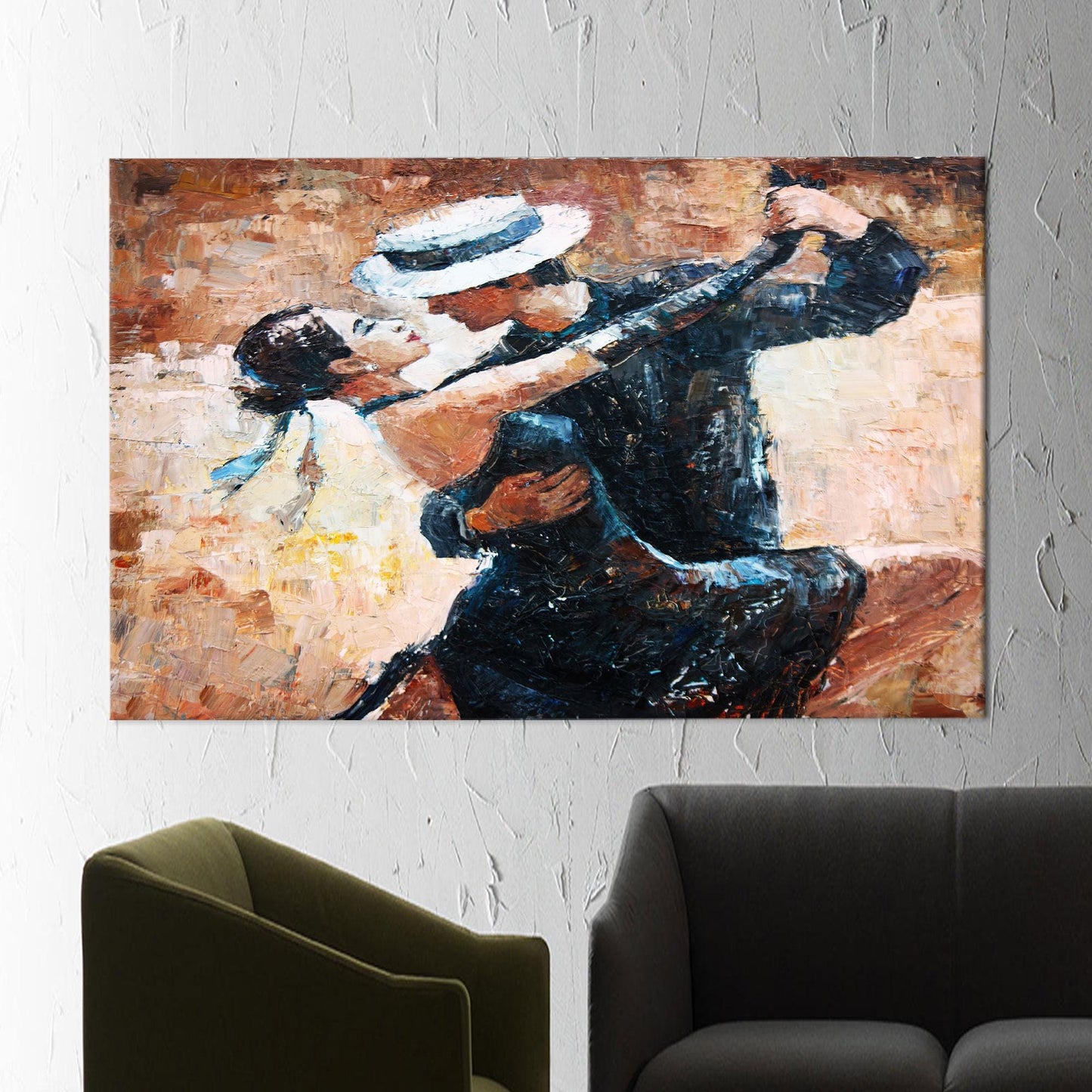 Brown Tango Dancers Painting Canvas Print