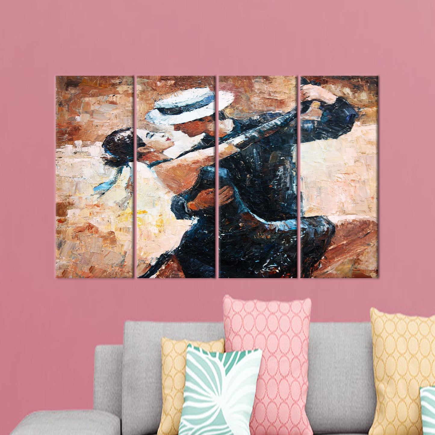 Brown Tango Dancers Painting Canvas Print