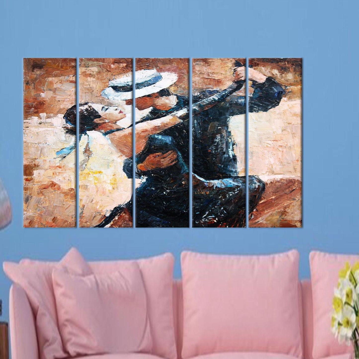 Brown Tango Dancers Painting Canvas Print