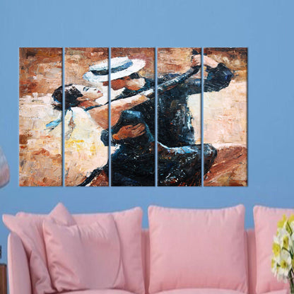 Brown Tango Dancers Painting Canvas Print