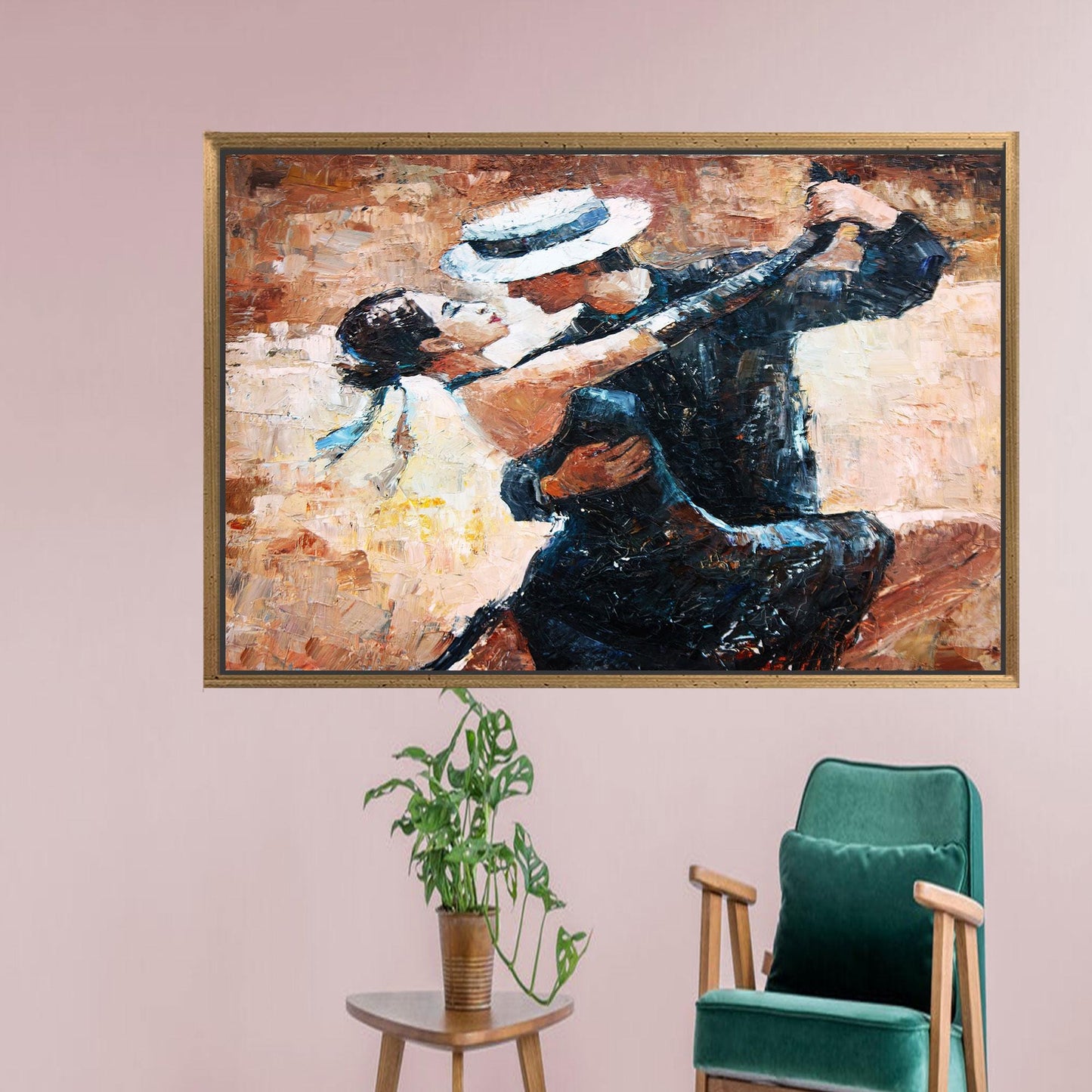 Brown Tango Dancers Painting Canvas Print