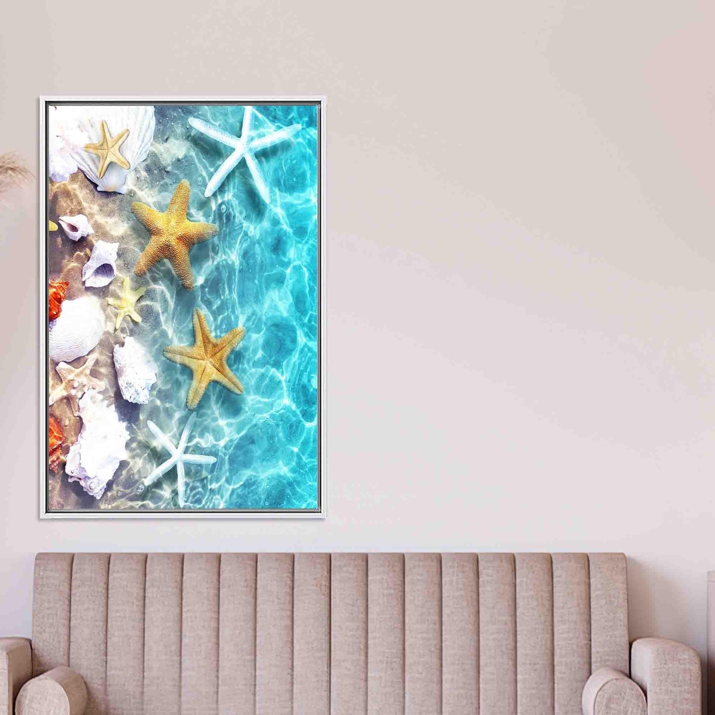 Blue Boho Tropical Landscape Starfish Canvas Print