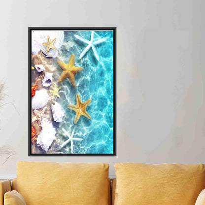Blue Boho Tropical Landscape Starfish Canvas Print
