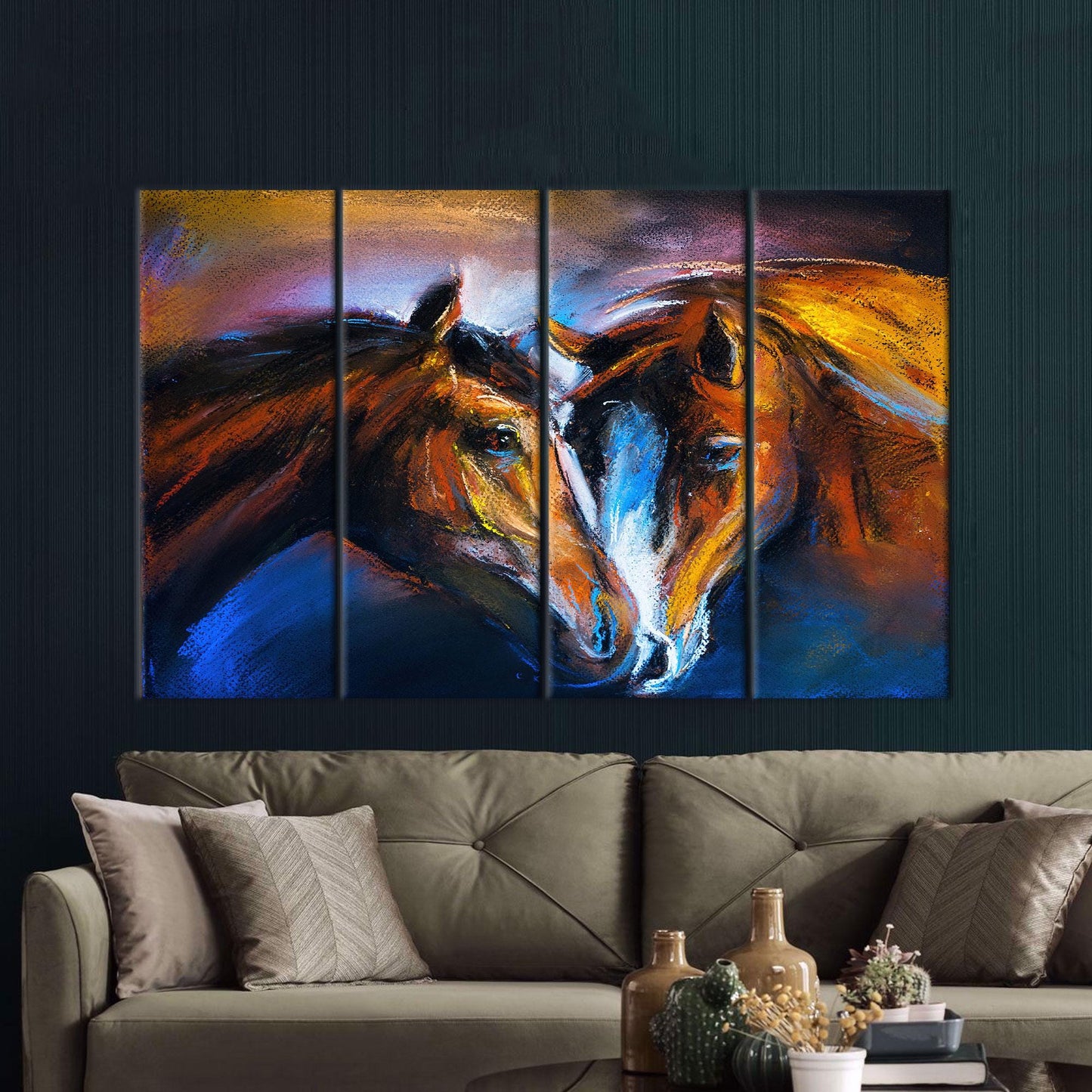 Abstract Horse 3D Canvas Print - Bridesmaid Gift, Animal Art, Two Horses Painting