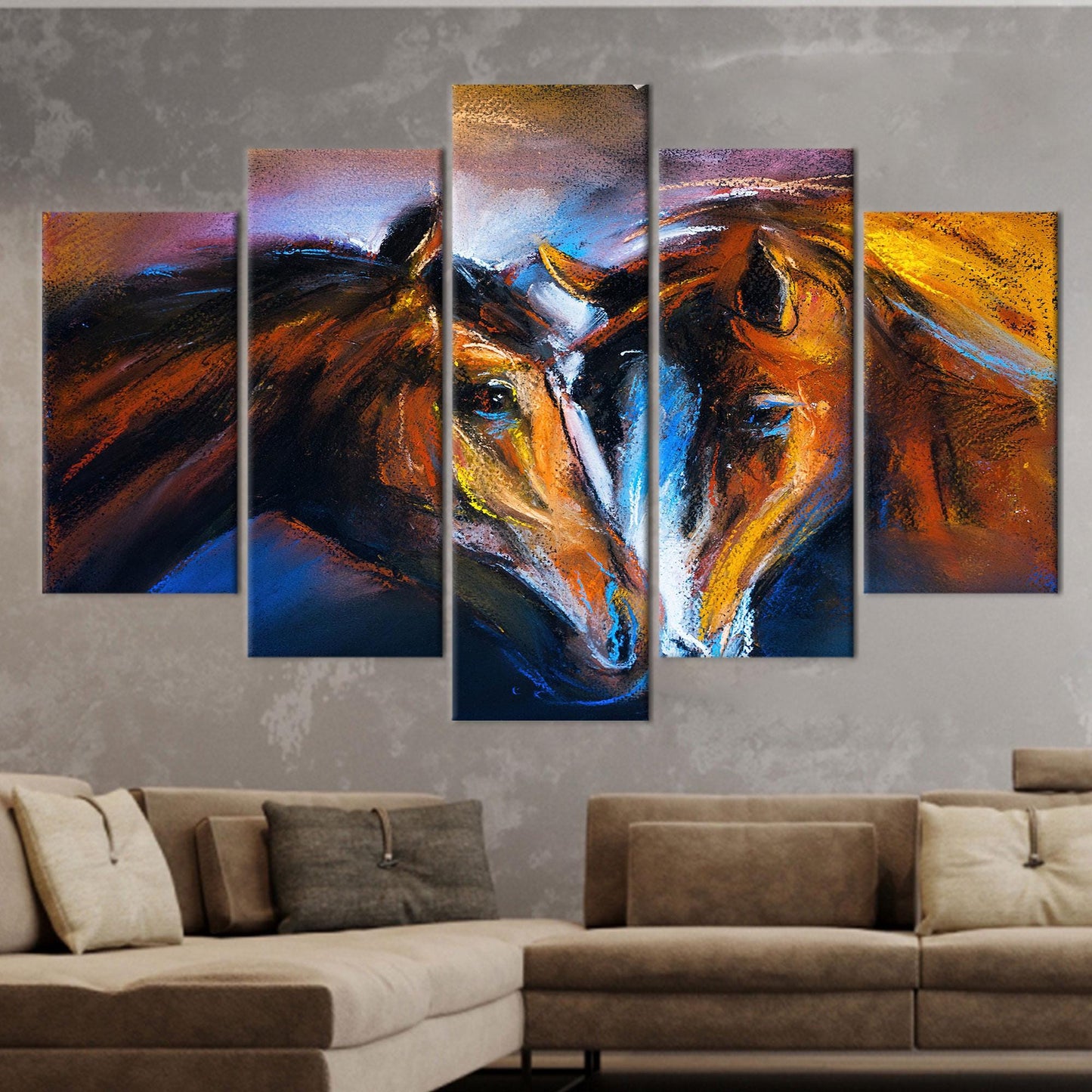 Abstract Horse 3D Canvas Print - Bridesmaid Gift, Animal Art, Two Horses Painting