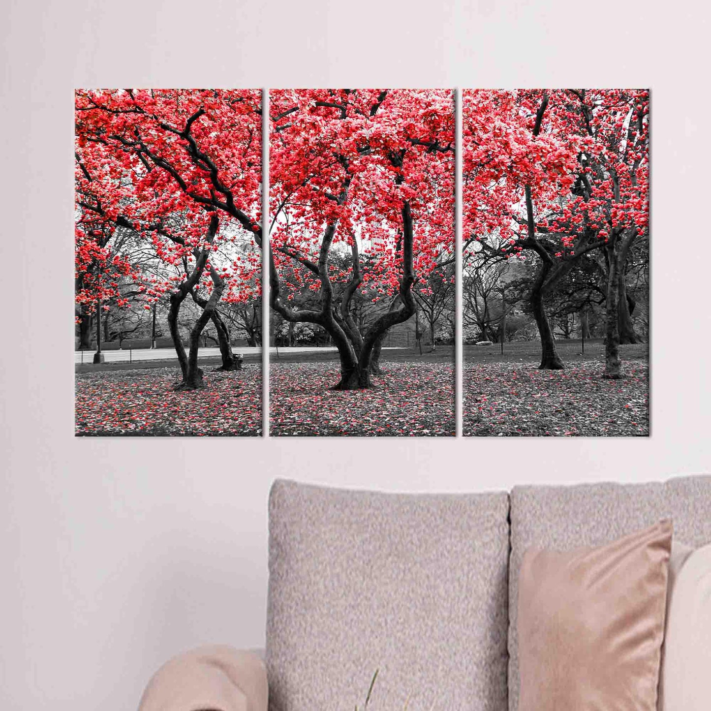 Red Landscape Trees and Flowers Canvas Print