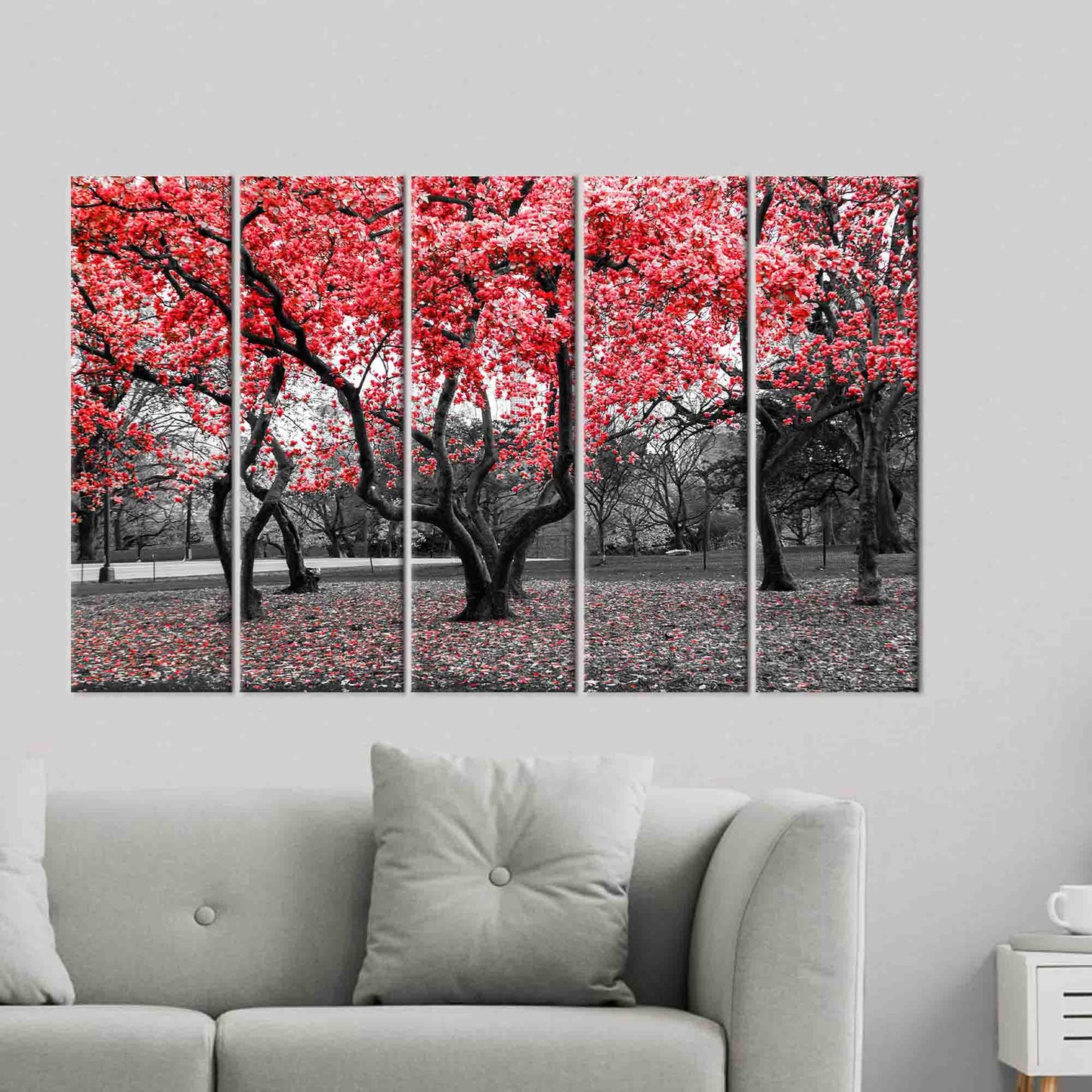 Red Landscape Trees and Flowers Canvas Print