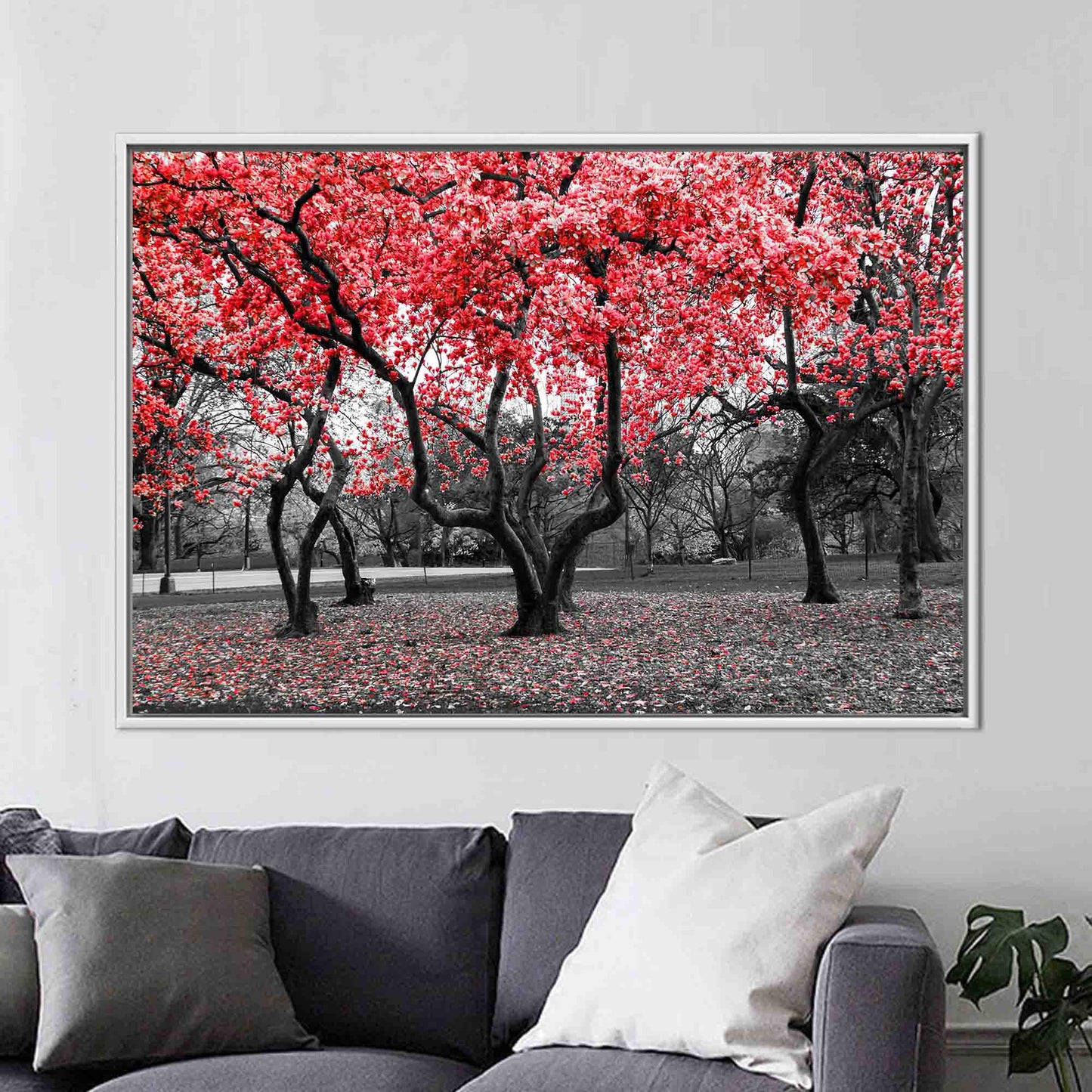 Red Landscape Trees and Flowers Canvas Print