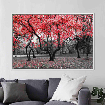 Red Landscape Trees and Flowers Canvas Print