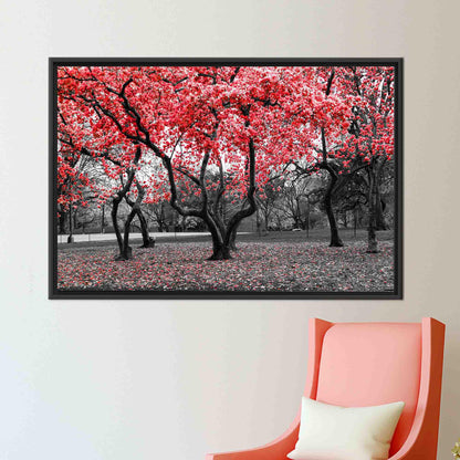 Red Landscape Trees and Flowers Canvas Print