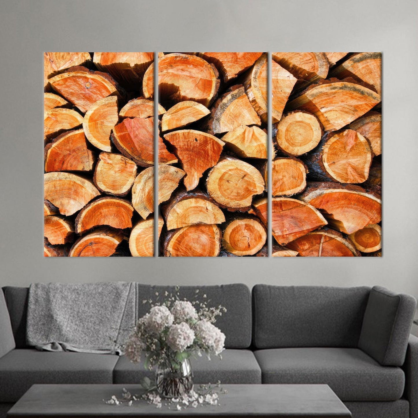 Modern Brown Canvas Print with Wood Ring, Personalized Home Decoration, 3D Wall Hanging