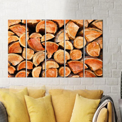 Modern Brown Canvas Print with Wood Ring, Personalized Home Decoration, 3D Wall Hanging