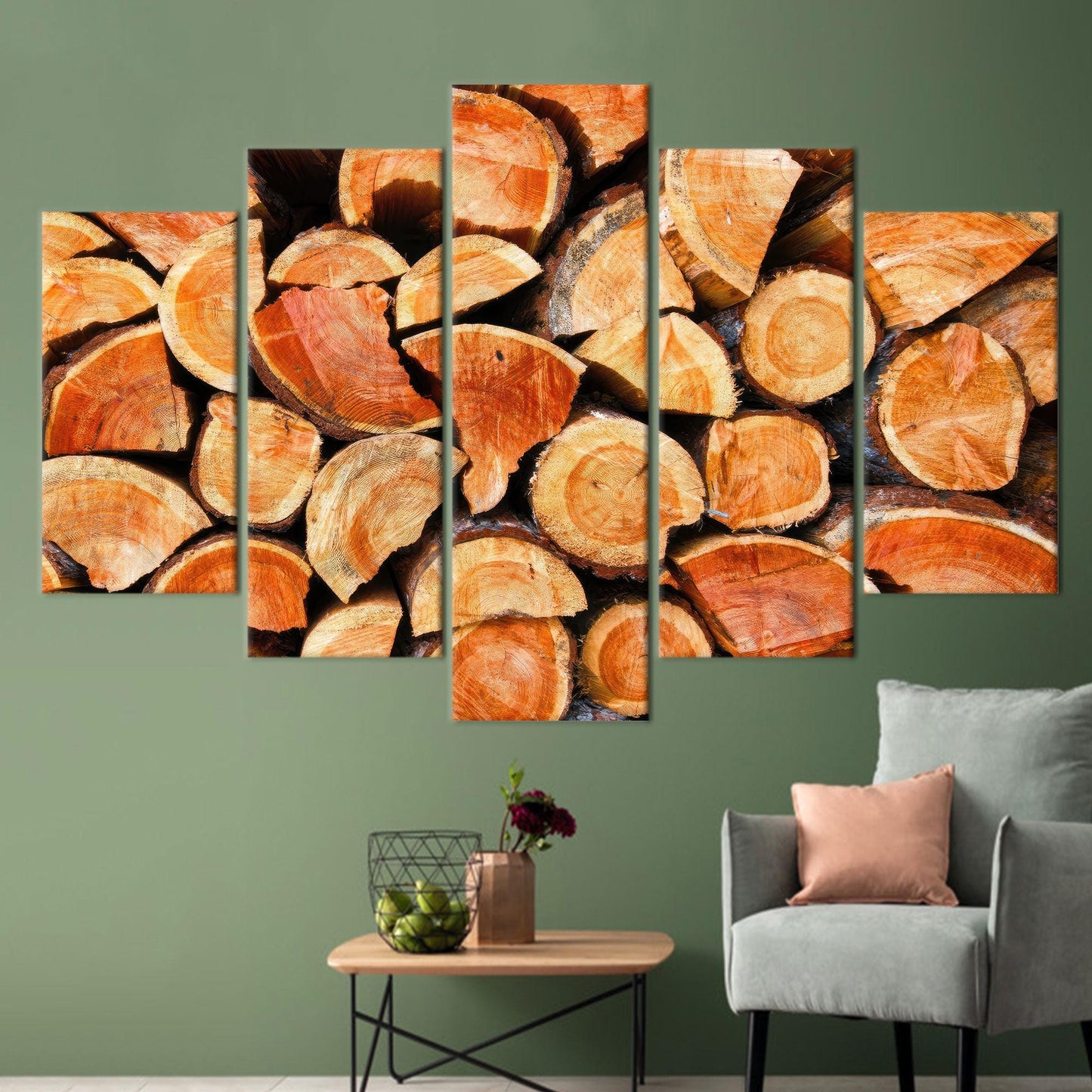 Modern Brown Canvas Print with Wood Ring, Personalized Home Decoration, 3D Wall Hanging